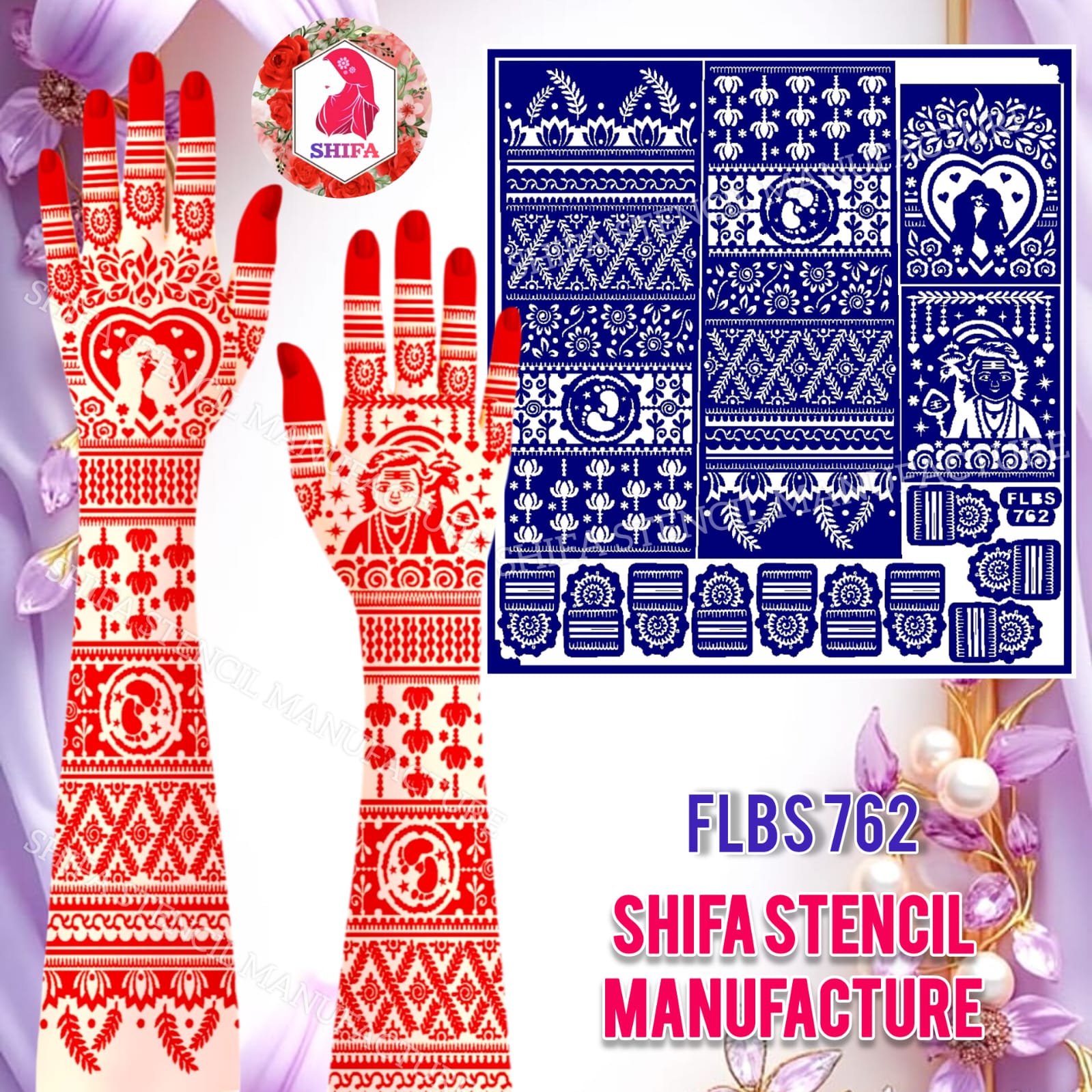 FLBS 762 Sacred Serenade Mehndi Sticker Overview Henna Stencil - Shifa Stencil